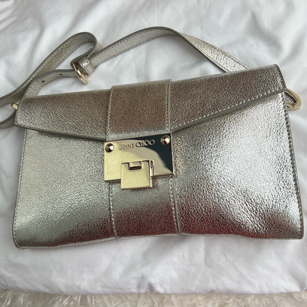 Jimmy Choo Metallic Silver Leather Rebel
Clutch Bag